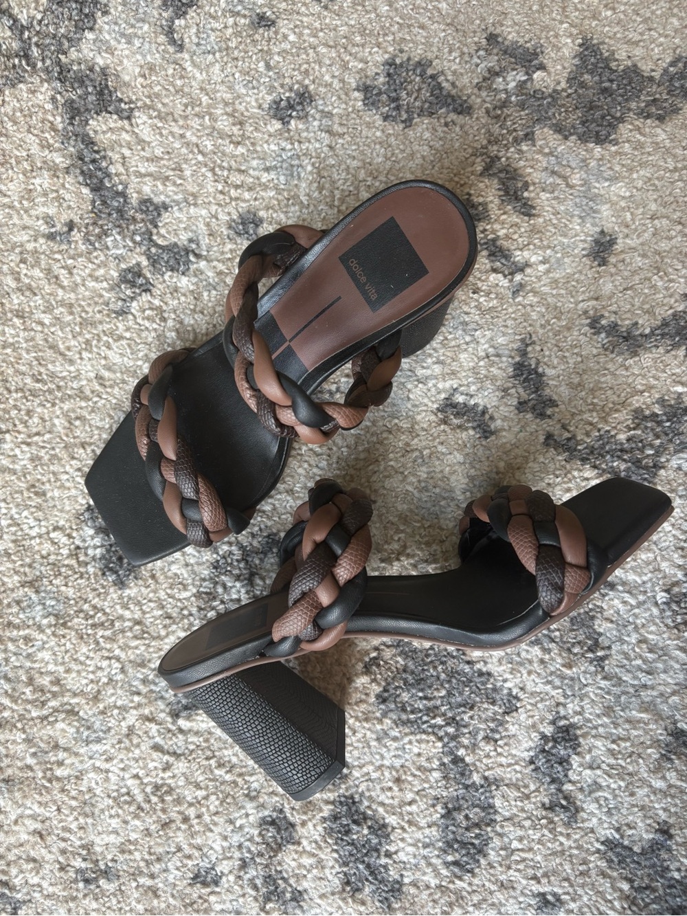 Dolce Vita Black & Brown Braided Block Heel Sandals